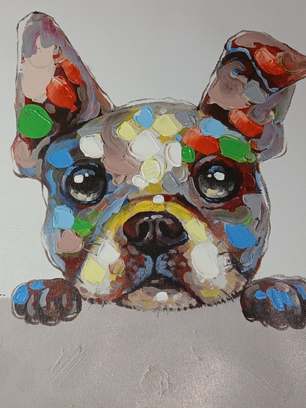 Rainbow Boston Terrier Painting with Hand Embellishment 16"